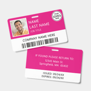 Company Logo Employee Photo Hot Pink ID Badge