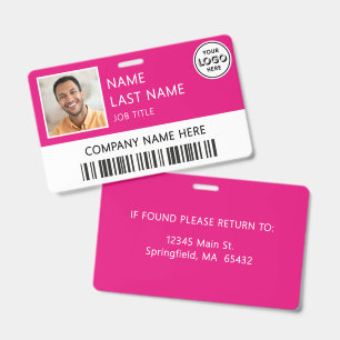 Company Logo Employee Photo Hot Pink ID Badge