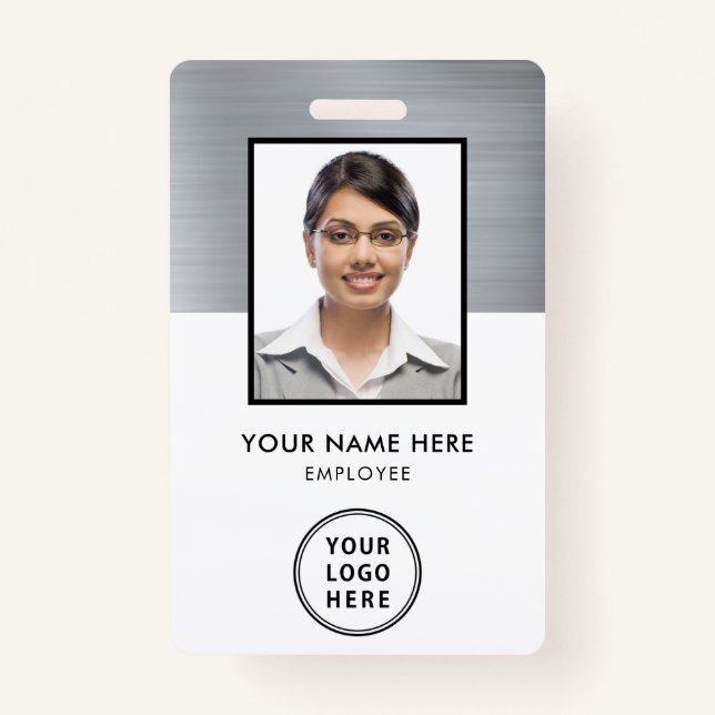Company Logo Employee Photo ID Silver ID Badge (Front)