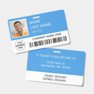 Company Logo Employee Photo Light Blue ID Badge