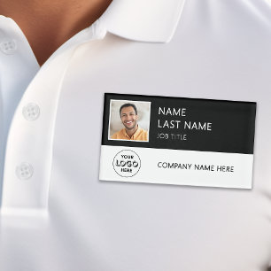 Company Logo Employee Photo Magnetic Black Name Tag