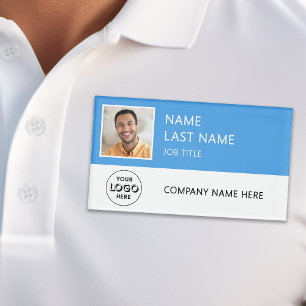 Company Logo Employee Photo Magnetic Light Blue Name Tag