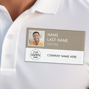 Company Logo Employee Photo Magnetic Tan Name Tag