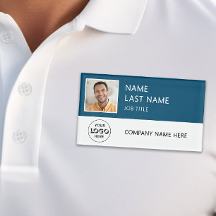 Company Logo Employee Photo Magnetic Teal Blue Name Tag