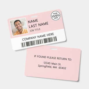 Company Logo Employee Photo Pink ID Badge