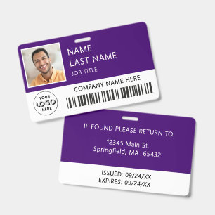Company Logo Employee Photo Purple ID  Badge
