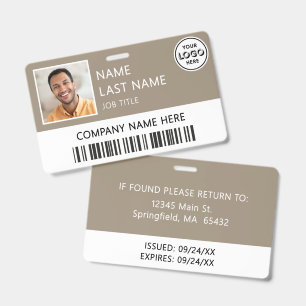 Company Logo Employee Photo Tan ID Badge