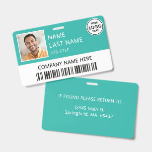 Company Logo Employee Photo Turquoise ID Badge