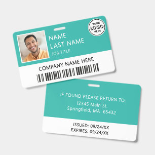 Company Logo Employee Photo Turquoise ID Badge