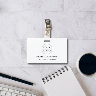 Company Logo Employee Staff ID Simple White Badge
