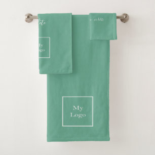 Company logo green white text business bath towel