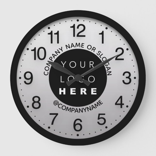 Company Logo Grey Grey Silver Name Slogan  Large Clock (Front)