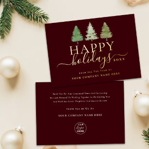Company Logo Happy Holidays Xmas Trees Script Gold