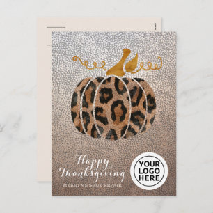Company Logo Happy Thanksgiving Leopard Pumpkin Holiday Postcard