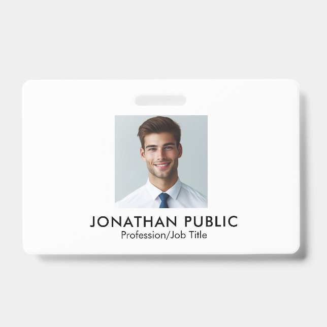 Company Logo Here Employee Photo Template Custom ID Badge (Front)