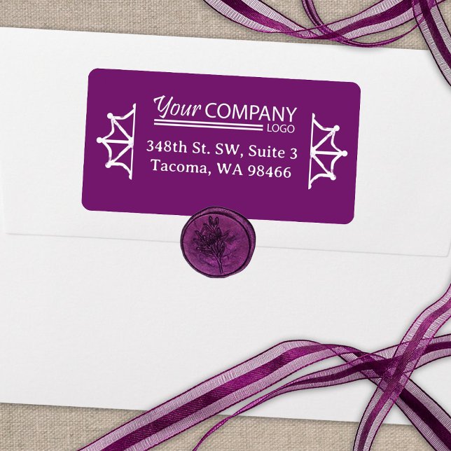 Company Logo, Holiday Violet Return Address Label (wild berry plum purple snowflake address labels with white business logo for company Christmas cards)