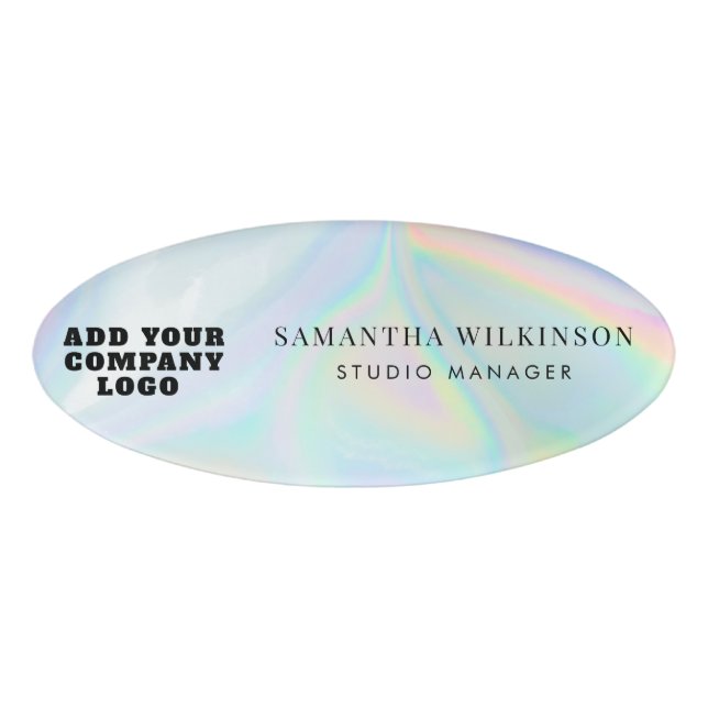 Company Logo Holographic Business Employee Name Tag (Front)