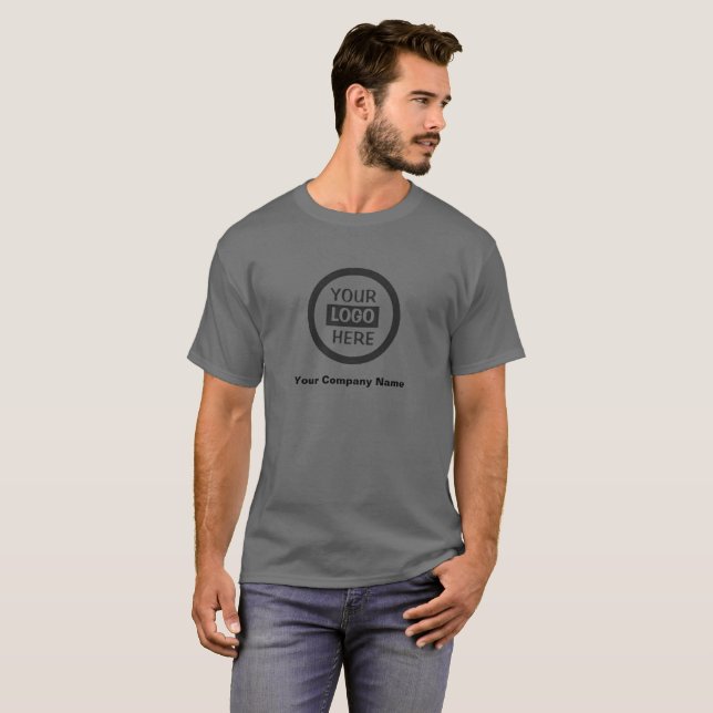 Company Logo & Information | Grey Background on  T-Shirt (Front Full)