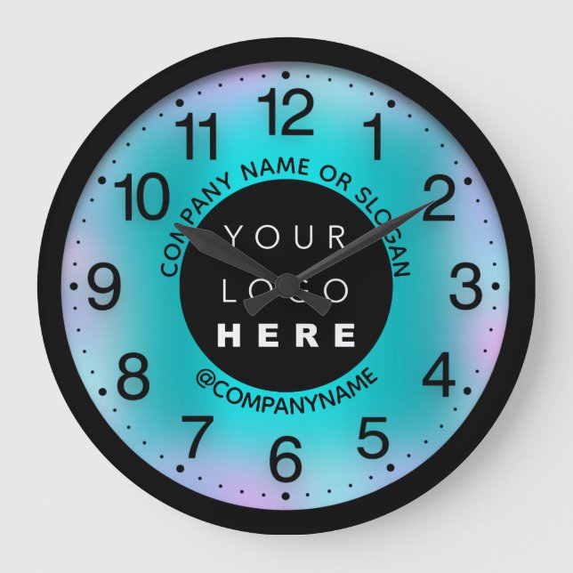 Company Logo Mint Blue Abstract Name Slogan Large Clock (Front)