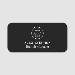 Company Logo   Modern Black Employee Staff  Name Tag