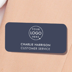 Company Logo   Modern Navy Blue Employee Staff Name Tag
