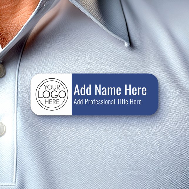 Company Logo - Name, Professional Title, Blue Name Tag (Simple Nametag Template with your logo and name)