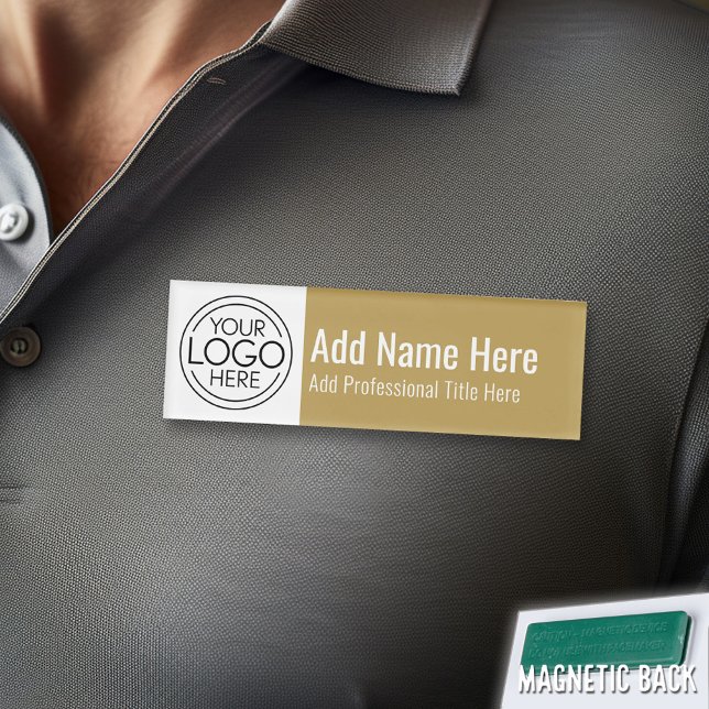 Company Logo - Name, Professional Title, Gold Name Tag (Custom Logo Employee Name Tag)