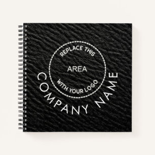 Company Logo Name QR Code Black Faux Leather  Notebook