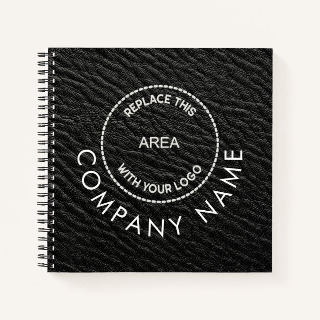 Company Logo Name QR Code Black Faux Leather  Notebook (Front)