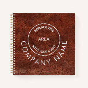 Company Logo Name QR Code Brown Faux Leather Notebook