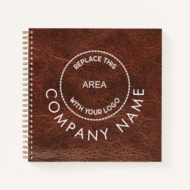 Company Logo Name QR Code Brown Faux Leather  Notebook (Front)