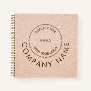 Company Logo Name QR Code Cream Faux Leather Notebook