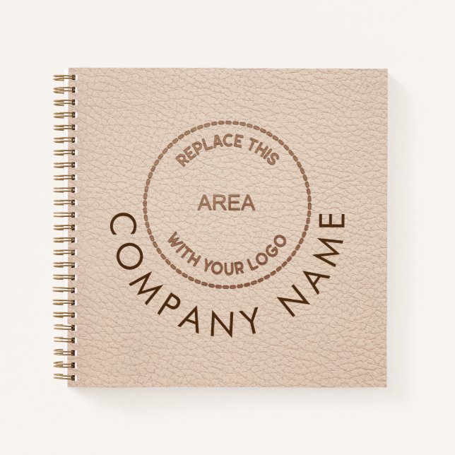 Company Logo Name QR Code Cream Faux Leather  Notebook (Front)