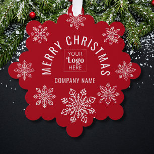 Company Logo Name Snowflake Merry Christmas Red Tree Decoration Card