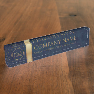 Company Logo Navy Leather  and Golden Custom Nameplate