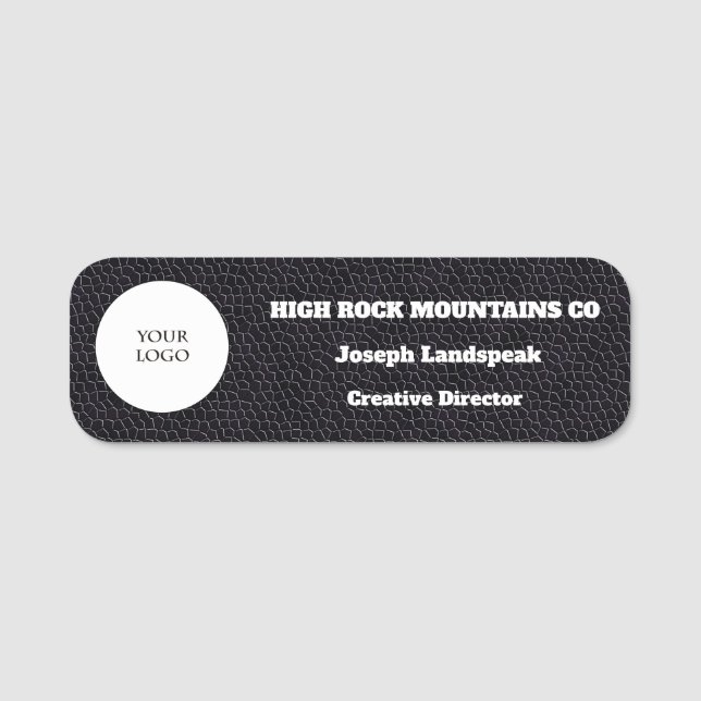 Company Logo on Black Leather Print Name Tag (Front)