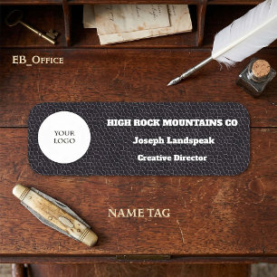 Company Logo on Black Leather Print Name Tag