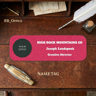 Company Logo on Chic Pink Leather Print Name Tag