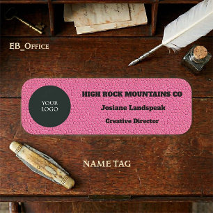 Company Logo on Pink Leather Print Name Tag
