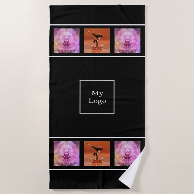 Company logo photo collage black white business beach towel (Front)