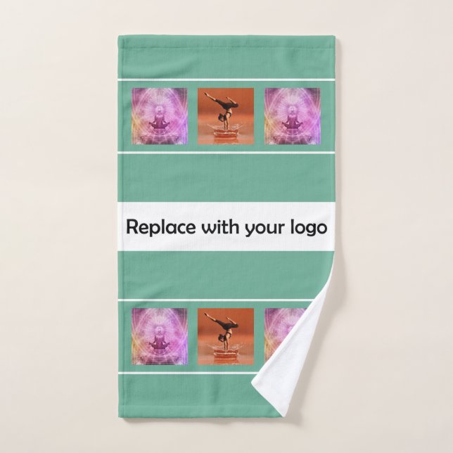 Company logo photo collage green white hand towel (Hand Towel)