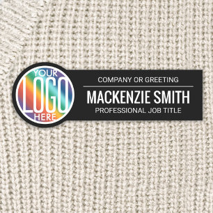 Company Logo Professional Employee Black and White Name Tag