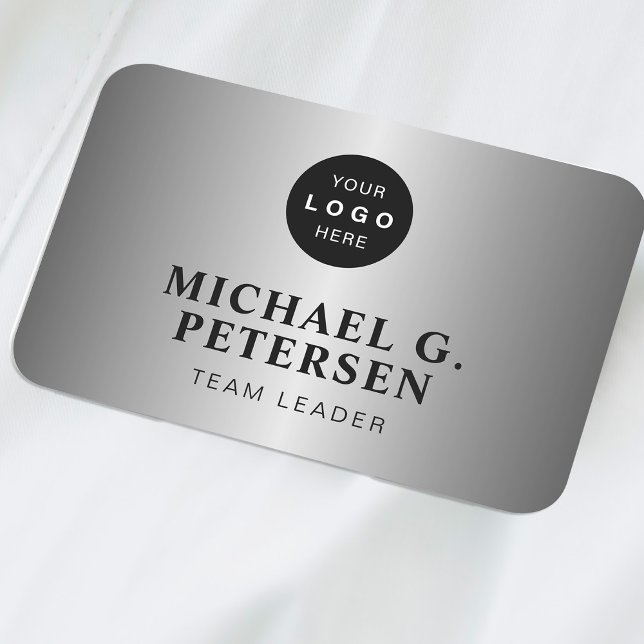 Company logo professional employee faux silver name tag (Creator Uploaded)