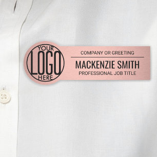 Company Logo Professional Employee Pink Rose Gold Name Tag