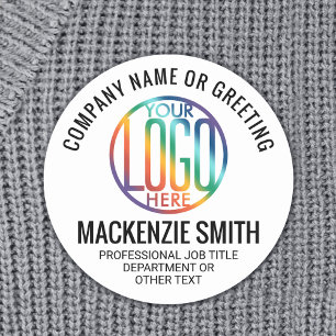 Company Logo Professional Employee White Round Name Tag