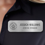 Company Logo Professional Faux Silver Name Tag<br><div class="desc">Make a sophisticated statement with this faux brushed silver name tag design. The sleek, rounded rectangular shape and elegant font create a professional and polished look. The subtle shimmer of the metallic finish adds a touch of luxury, making it perfect for high-end events or corporate settings. Customise with your name...</div>