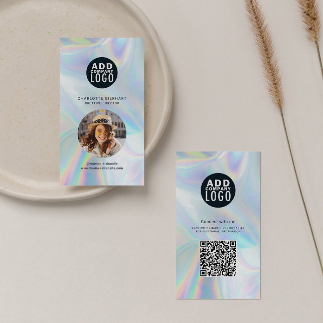 Company Logo QR Code Employee Photo Holographic Business Card (Holographic Company Logo with QR Code Photo Business Card)