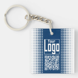 Company Logo QR-code Half Tone Blue White  Key Ring