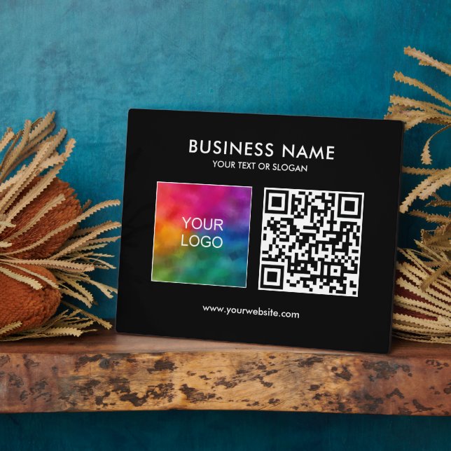 Company Logo QR Code Here Template Horizontal Plaque (Side)