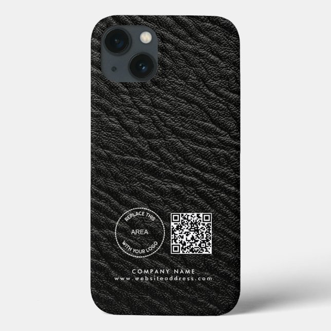 Company Logo QR Code Name Black Faux Leather  Case-Mate iPhone Case (Back)